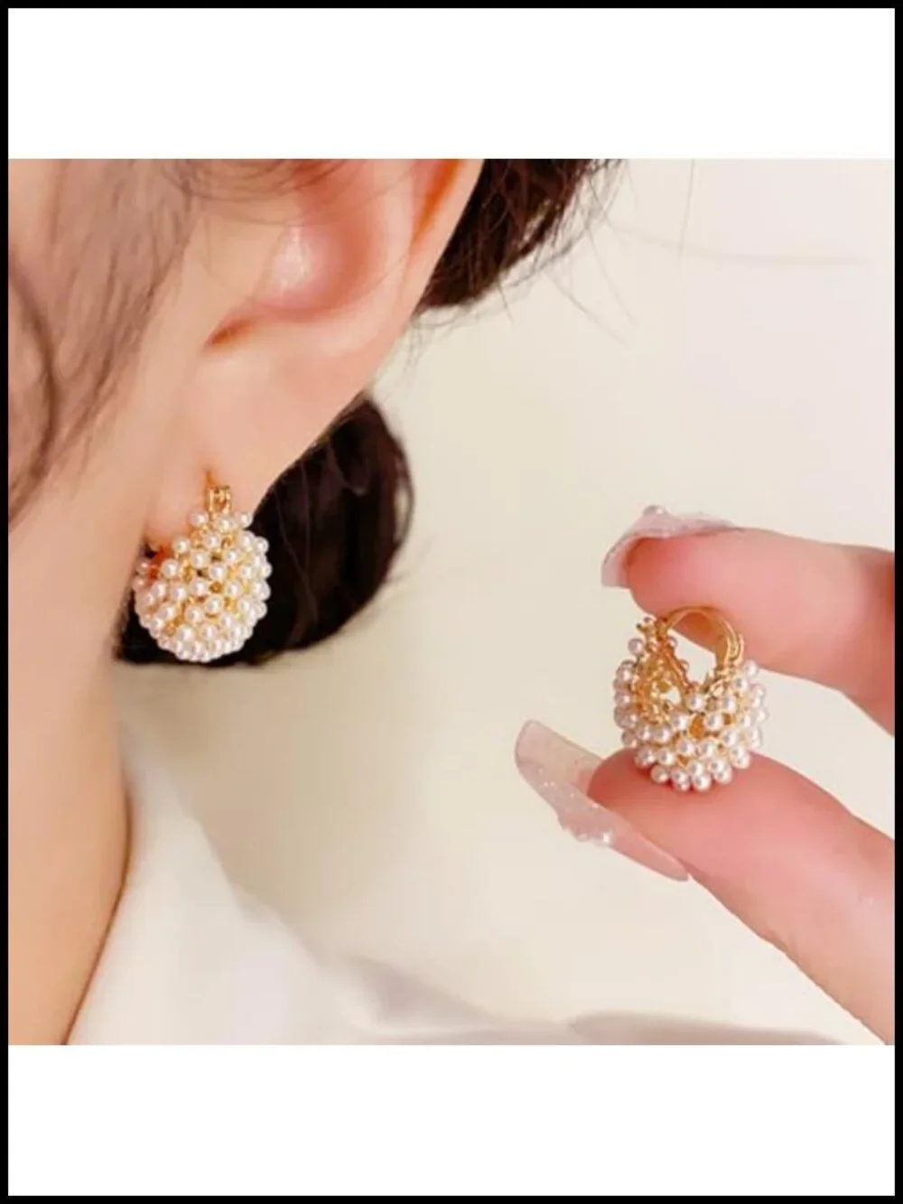Faux Pearl Cluster Gold Hoop Huggie Earrings Dangle Earrings for Women